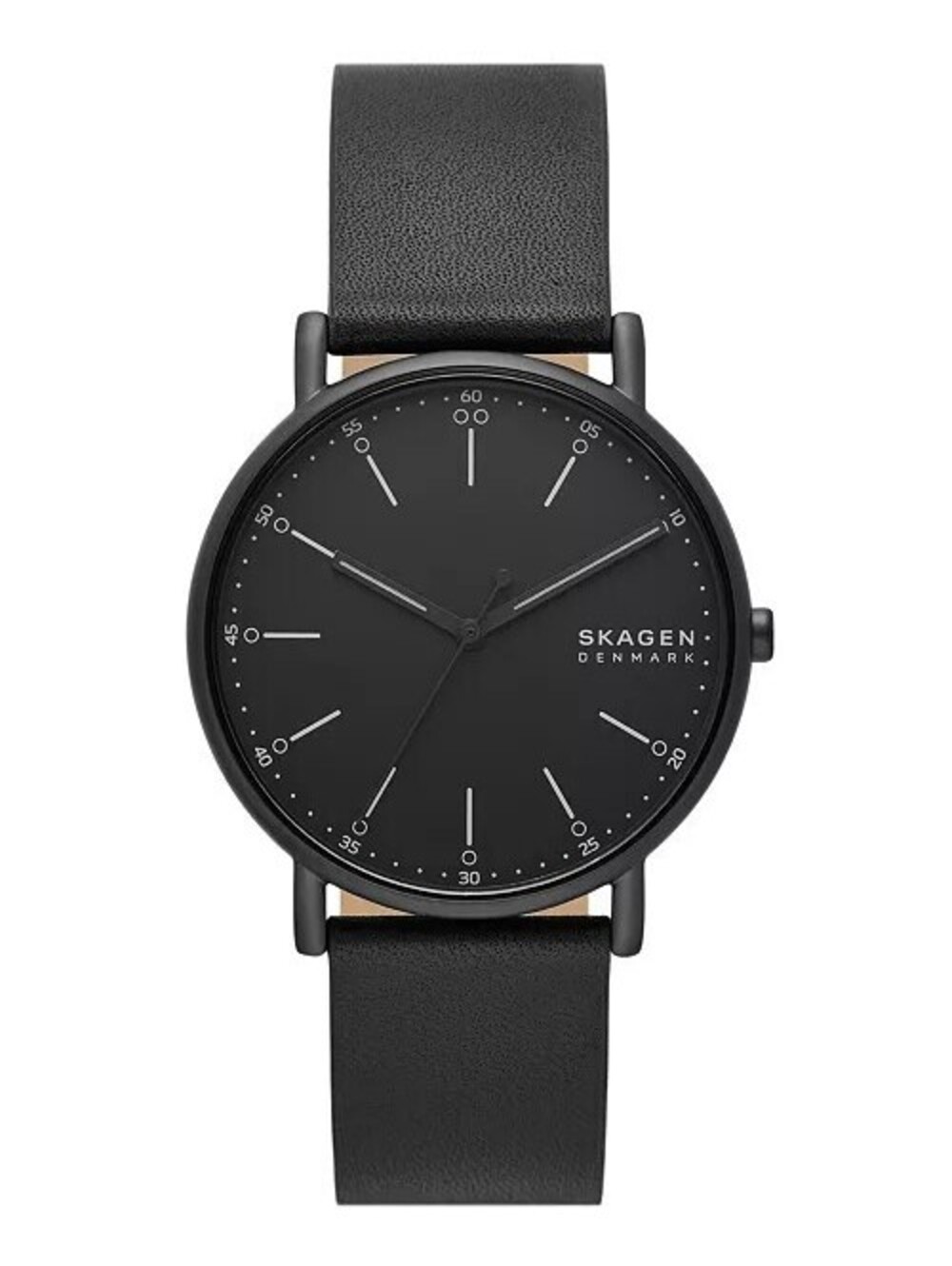 Skagen Signatur Three-Hand Black Leather Watch Mens $140